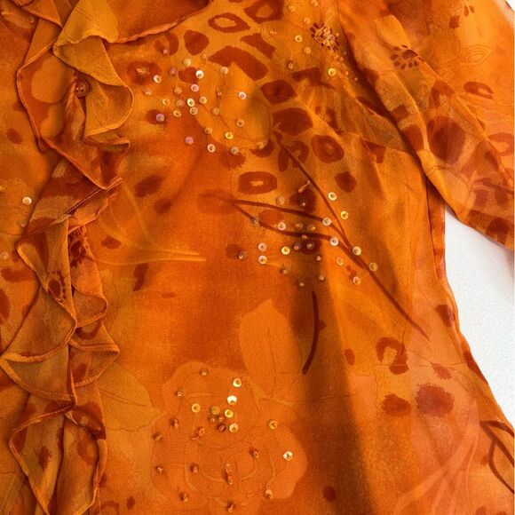 New York City Design Co Silk Floral Ruffle Sequin Pumpkin Top Women Size Small - Picture 5 of 11